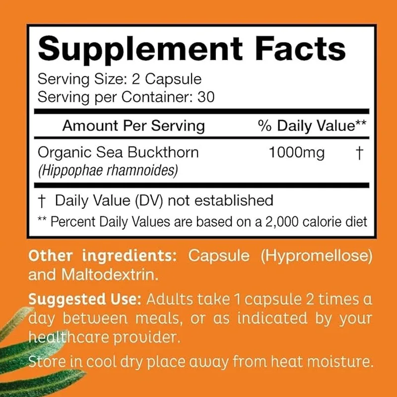 Sea buckthorn cápsulas 1000mg, fonte natural de Omega 3, Omega 6, Omega 7, Omega 9, 60 cápsulas