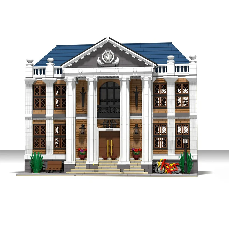 도시 스트리트 뷰 모델 MOC 빌딩 벽돌 고등 교육 학교 모듈형 기술 선물 휴일 조립 어린이 장난감 정장