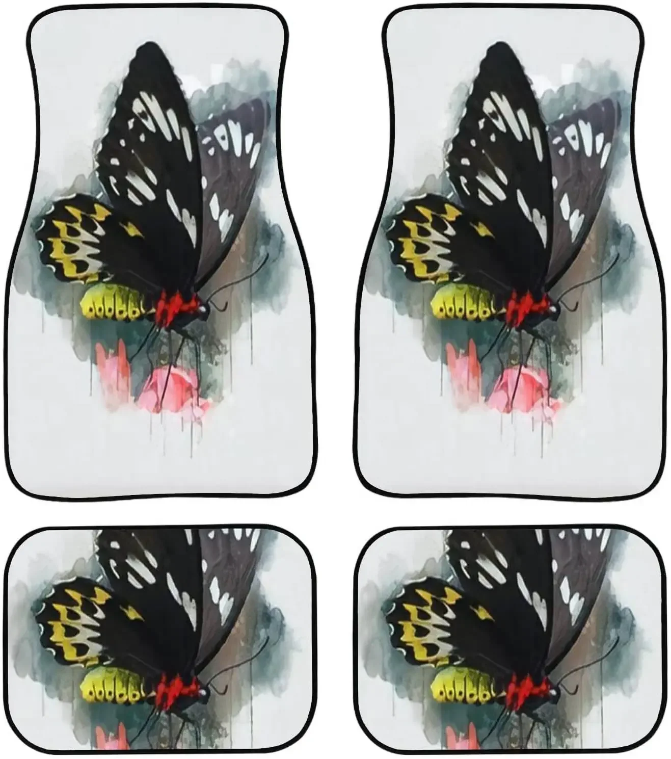 Car Floor Mats - Black Yellow Butterfly Watercolor Painting Butterfly Painting Carpet Floor Mats for Cars, Anti Slip Rubber