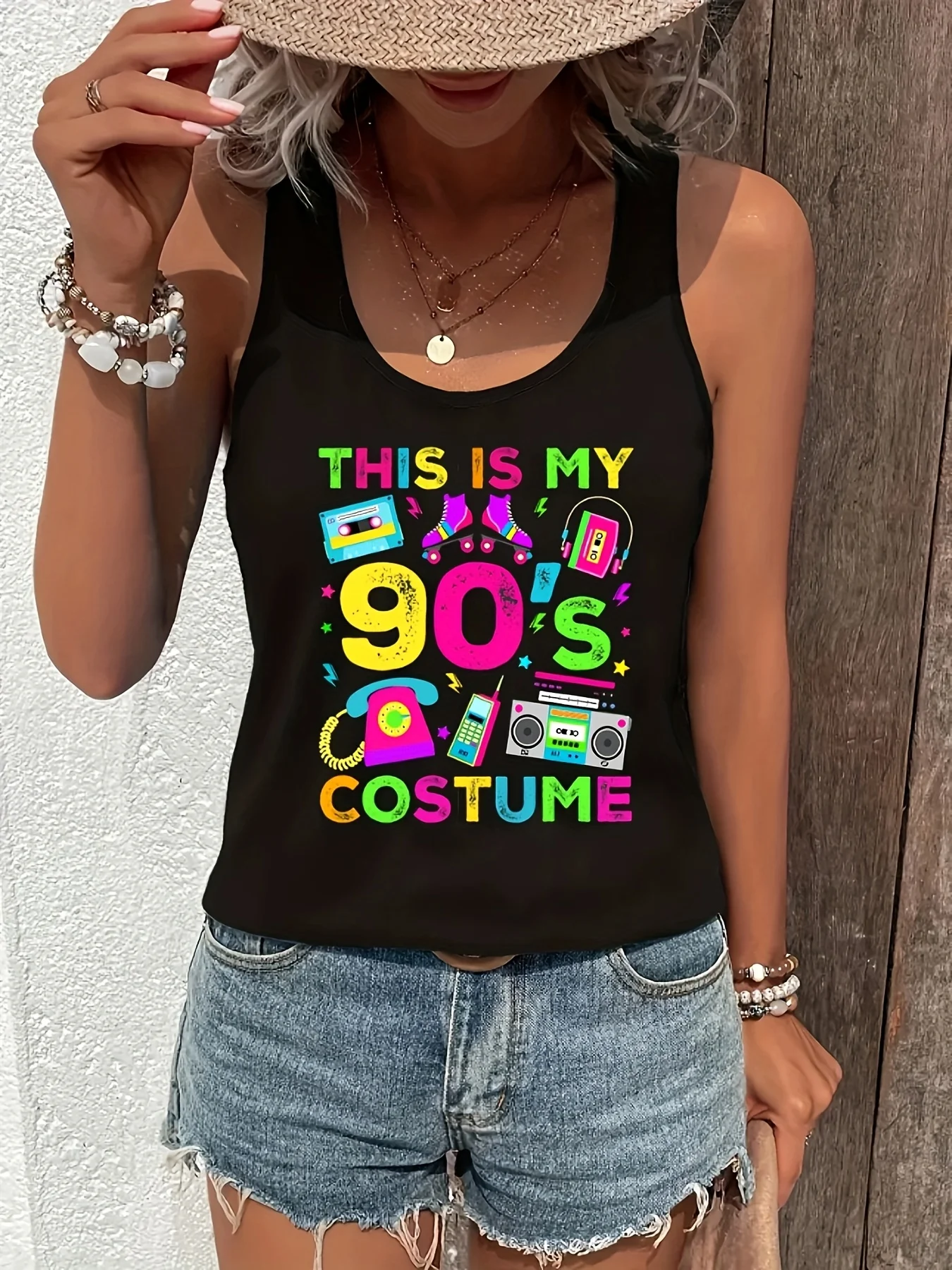 printed Summer women's loose and personalized dream catcher mesh printed vest top T-shirt comfortable sleeveless