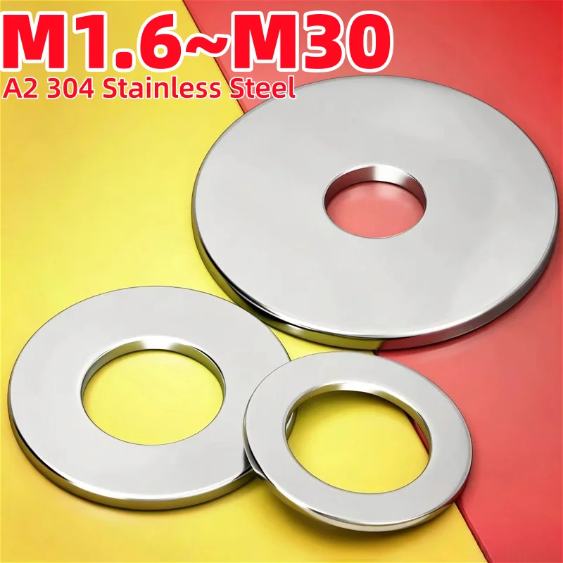 A2 304 Stainless Steel M1.6 M2 M2.5 M3 M4 M5 M6 M8 M10 M12 M14 M16 M18 M20 M22~M30 Flat Washer Metal Gasket Meson Plain Gaskets