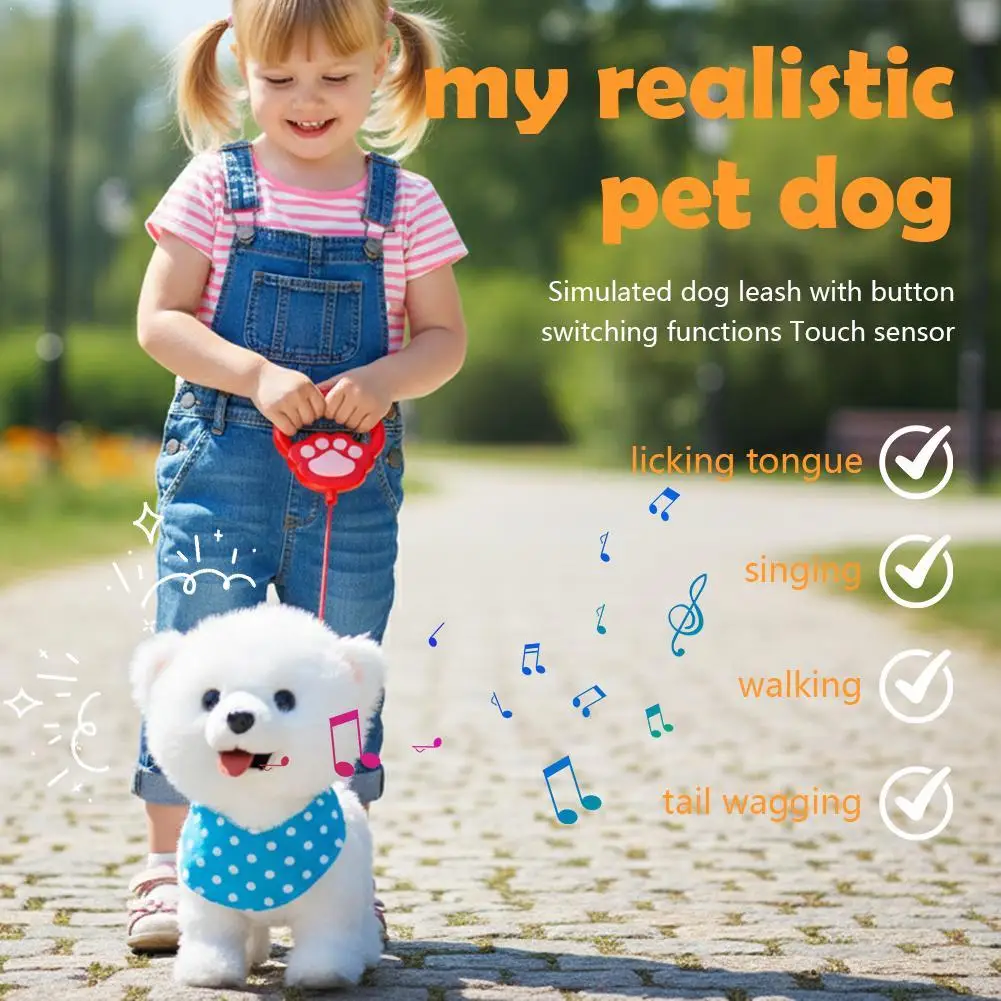 Interactive Plush Pet Toy with Walking Tail Wagging Voice Mimicry Touch Sensitive Remote Control Leash for Kids Gift