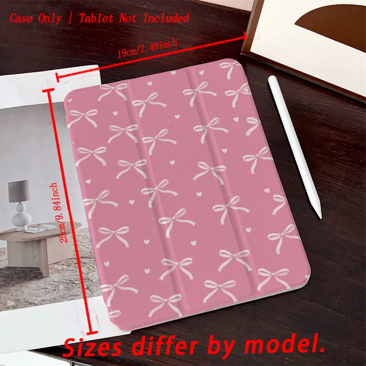 حافظة iPad مطبوعة بعقدة وردية اللون لجهاز Pro 12.9/11/Air 10.9/iPad 10.2/Mini 6، غطاء مقاوم للصدمات ومقاوم للاهتراء