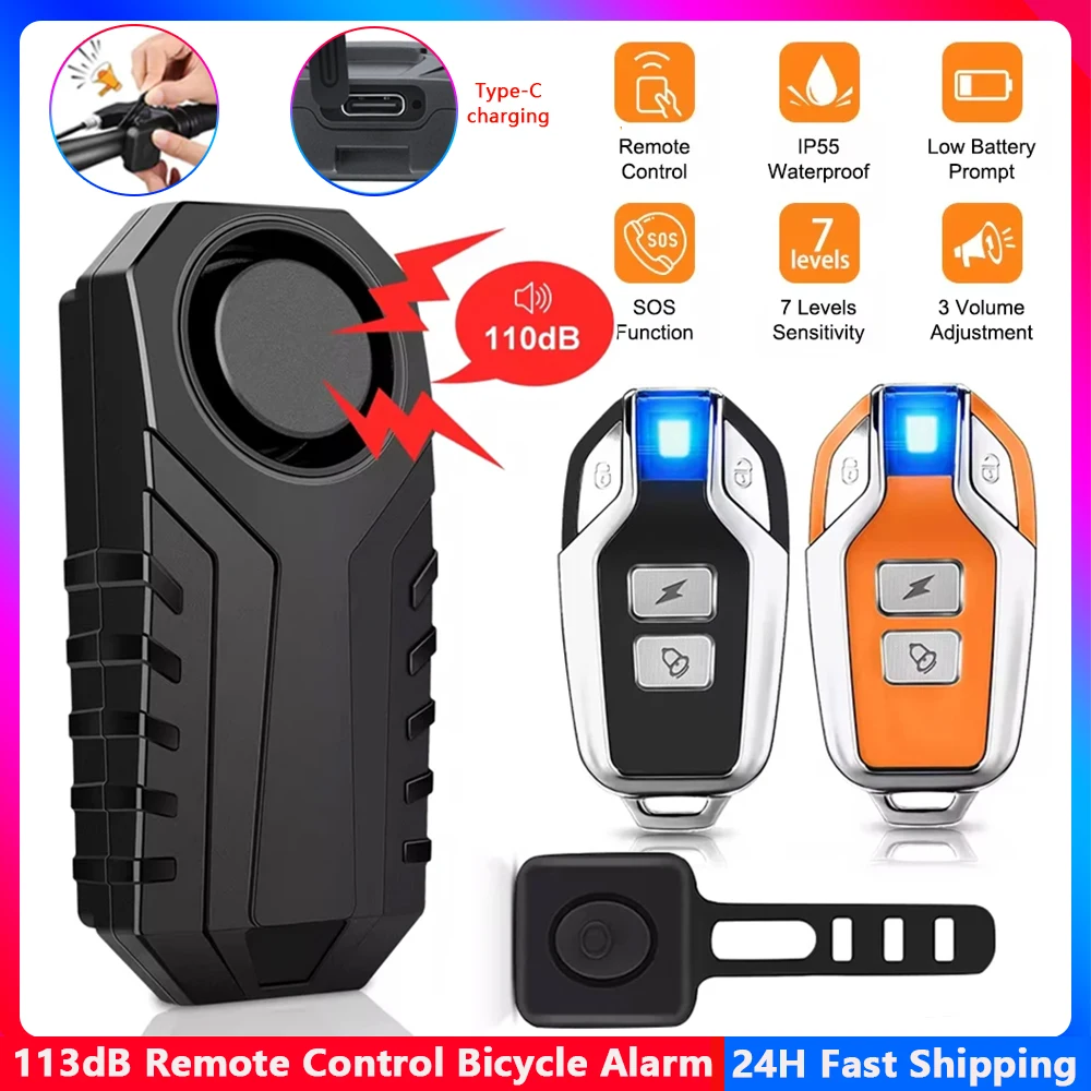 Hollarm Wireless Bicycle Vibration Alarm IP55 Waterproof Motorcycle Alarm Remote Control Anti-theft Bike Detector Alarm System