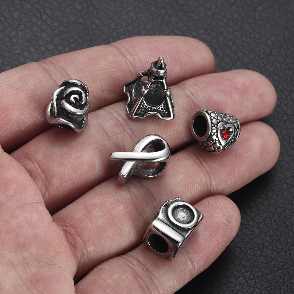 الفولاذ المقاوم للصدأ الخرز 5 مللي متر ثقب Paracord سكين الحبل المنزلق باندو حبة فاصل صالح الجلود سوار حبلي صنع الملحقات