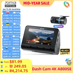 70mai 4K Dash Cam A800S GPS integrato ADAS 140 ° FOV 70mai Camera Car DVR 24H Monitor di parcheggio Solo camma anteriore, supporto camma posteriore