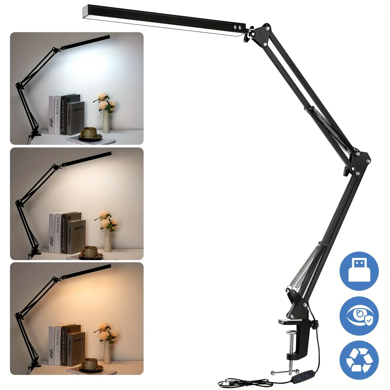 Dubbele LED bureaulamp, oogbeschermende bureaulamp met klem, verstelbare flexibele zwanenhals bureaulamp voor thuiskantoor en studie