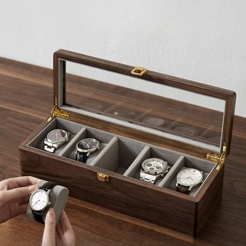 Solid Wood Watch Storage Box Men Watch Display Boxes Buckle Watches Displays Case Retro Desktop Watches Organizer Container