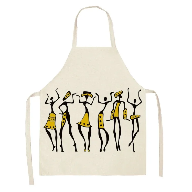 African style Kitchen Aprons for Women Cotton Linen Pinafore Bibs Household Cleaning Home Cooking Apron 53*65cm