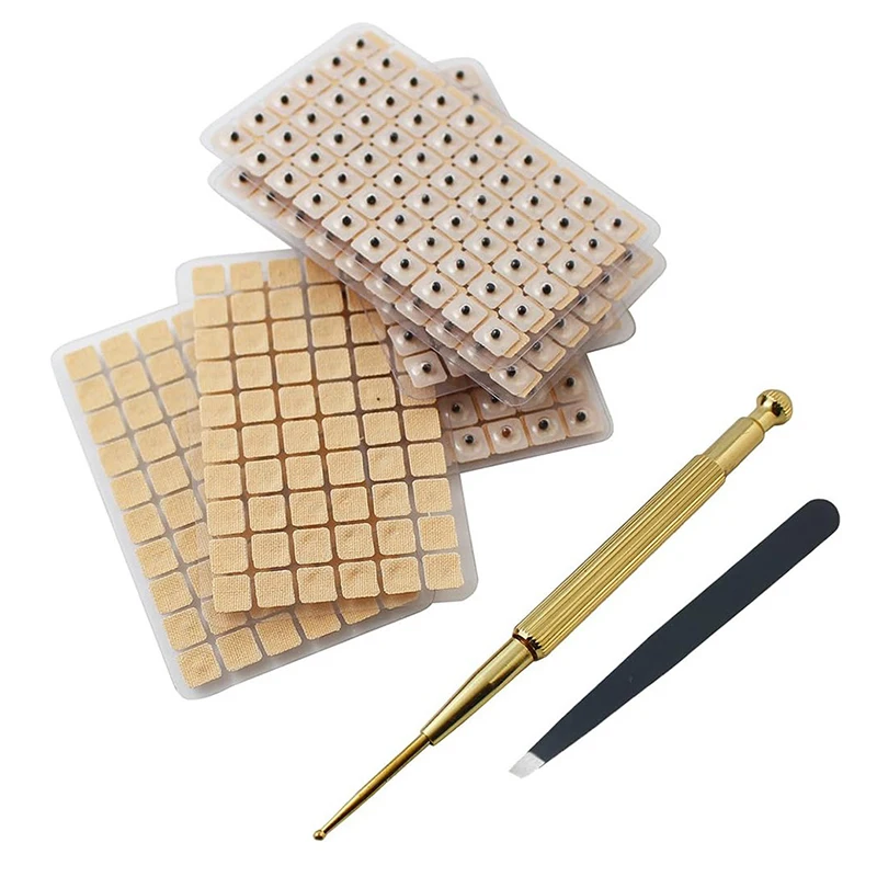 4 In 1 Set Multi-Condition Ear Seeds Acupuncture Auricular Sticker Kit 1200pcs With Acupressure Chart Tweezer Auricular Probe