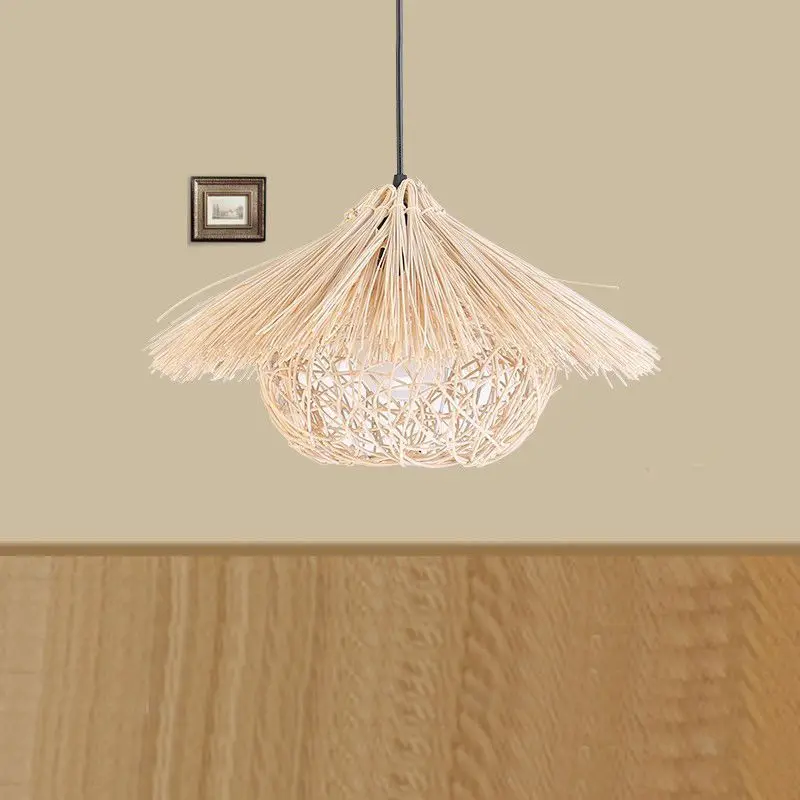 Bamboo Weaving Chandelier rattan weaving straw hat pendant light Dining Room Kitchen Island Handmade Vintage pendant Lamp