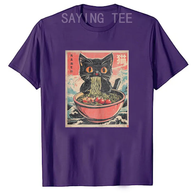 Cat Ramen Japanese Funny Graphic Tees Kawaii Cat Anime Gifts T-Shirt Girls Fashion Summer Clothes Cute Comics Tops Novelty Gift