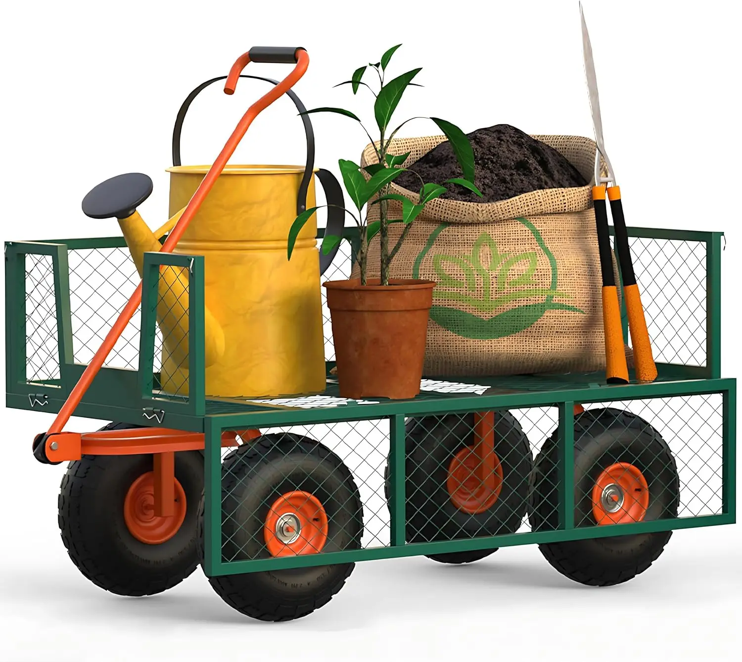 

Steel Garden Cart with 10 in Wheels 900 LBS Utility Wagon Cart with Removable Sides & 180° Rotating Handle for Garden Lawn Farm