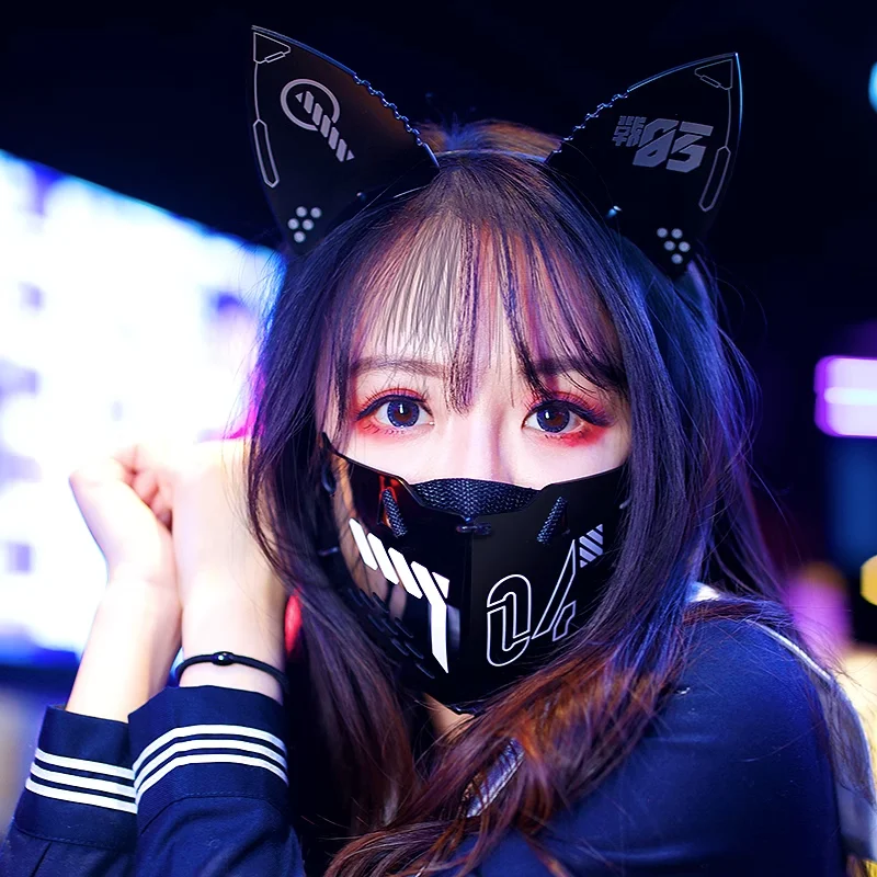 Gioco CyberPunk maschere Cosplay casco per donna uomo orecchie di gatto cerchietto per capelli maschere di carnevale di Halloween costumi di