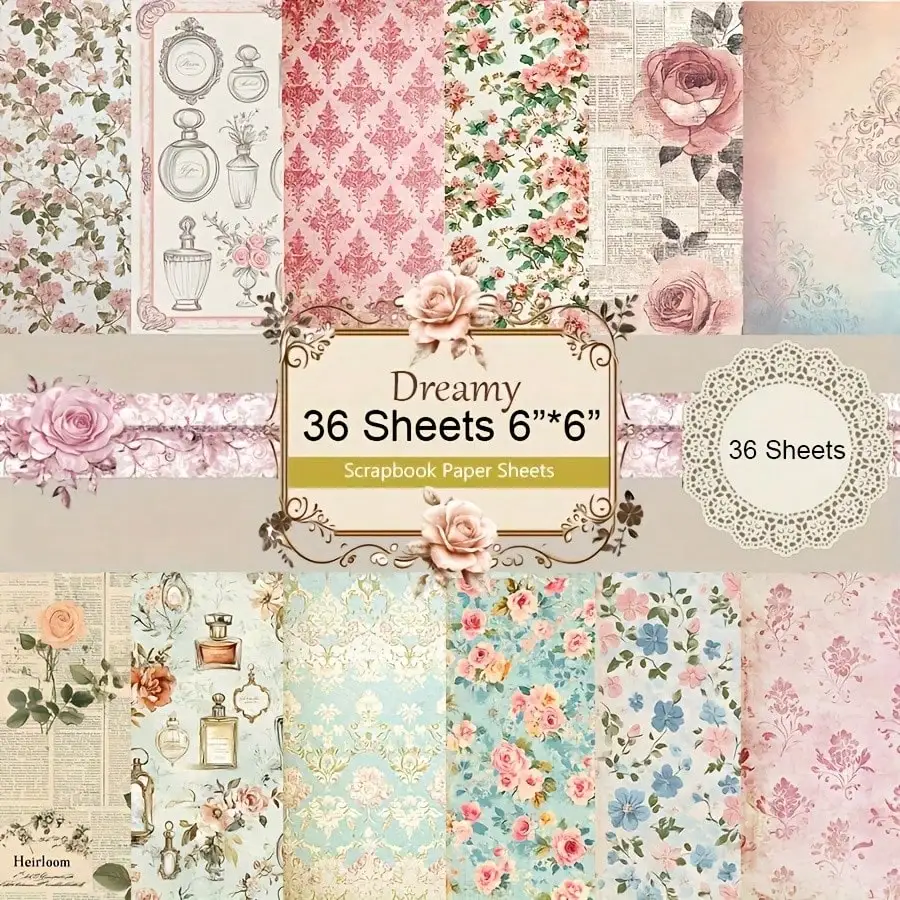 36 ورقة الإبداعية خمر نمط قصاصات ورقية حزمة، القرطاسية خمر الفن الحرفية نمط سكرابوكينغ ورقة لمجلة غير المرغوب فيه