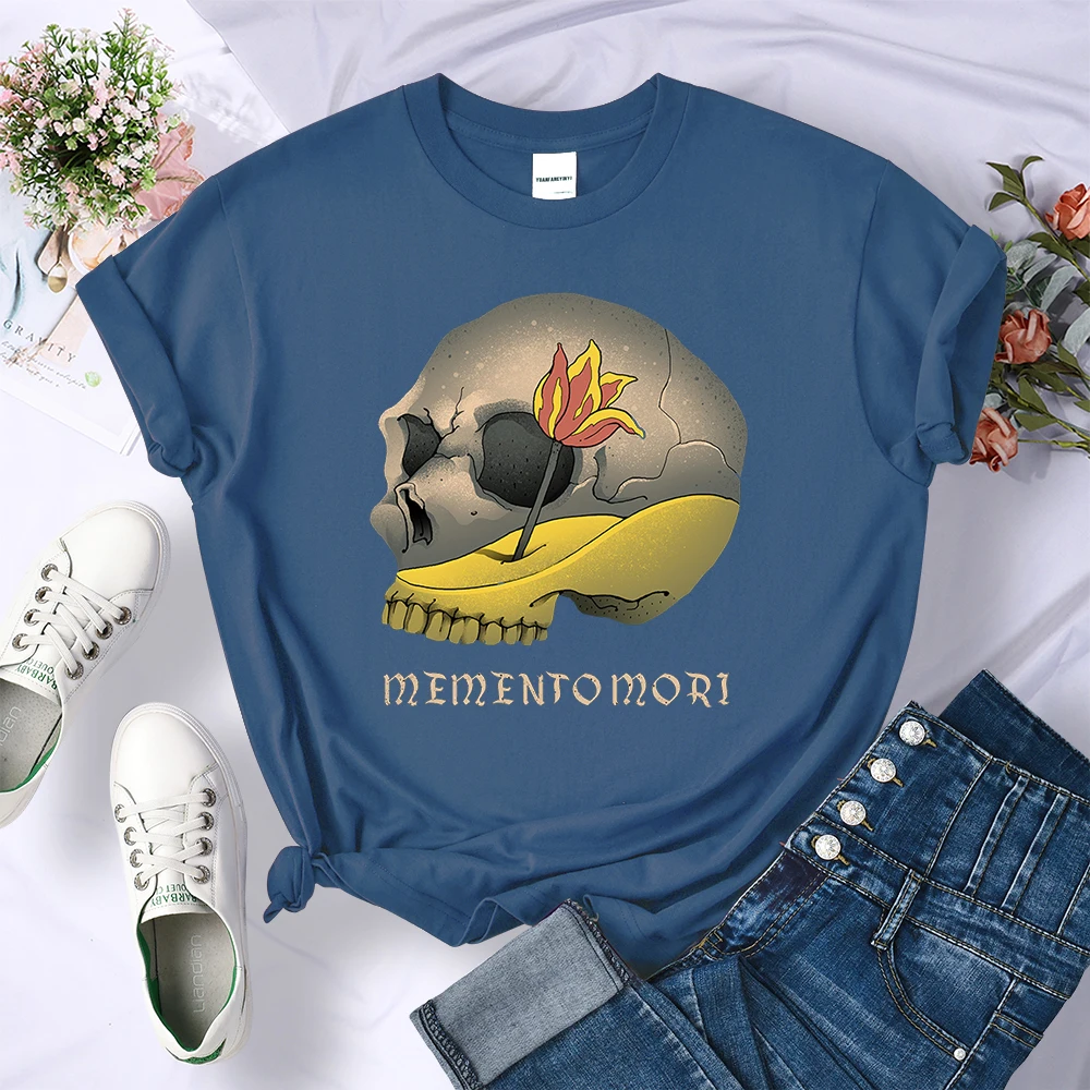 Memento Mori Retro Skull Y2K T-Shirt Womens Street Summer Crop Top Fashion Hip Hop Tee Clothing Cool Sport Personality T Shirt