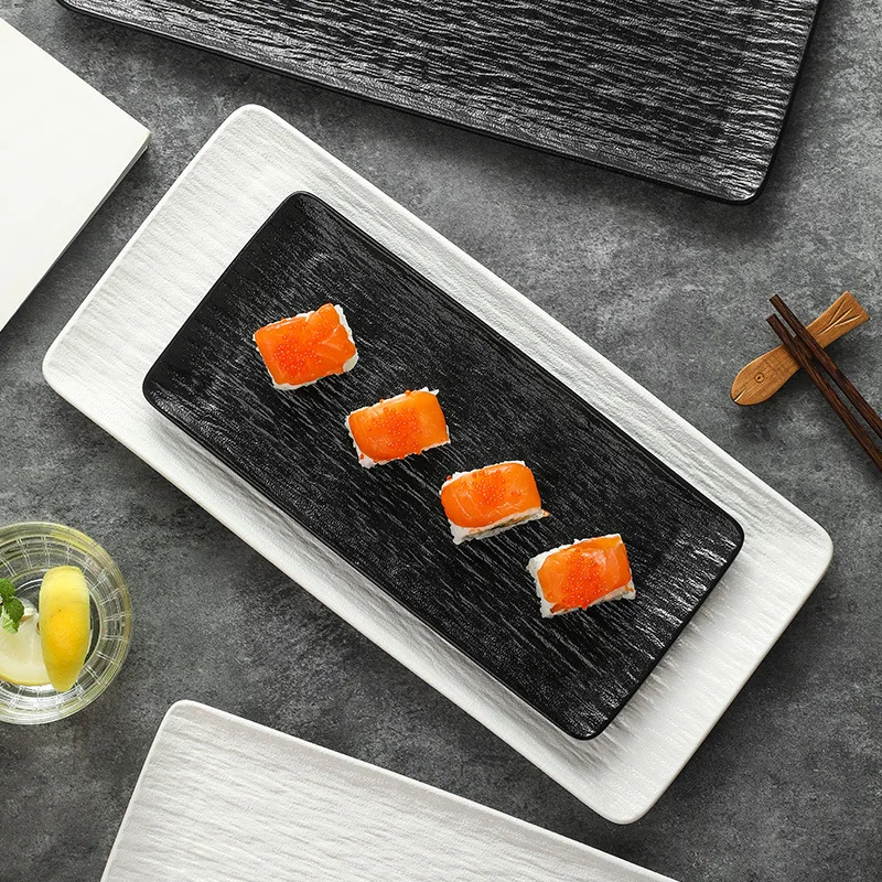 Matte Black Slate Rectangular Ceramic Plate Long Serving Dish Japanese Sushi Tableware Dessert Plate For Home Restaurant Use