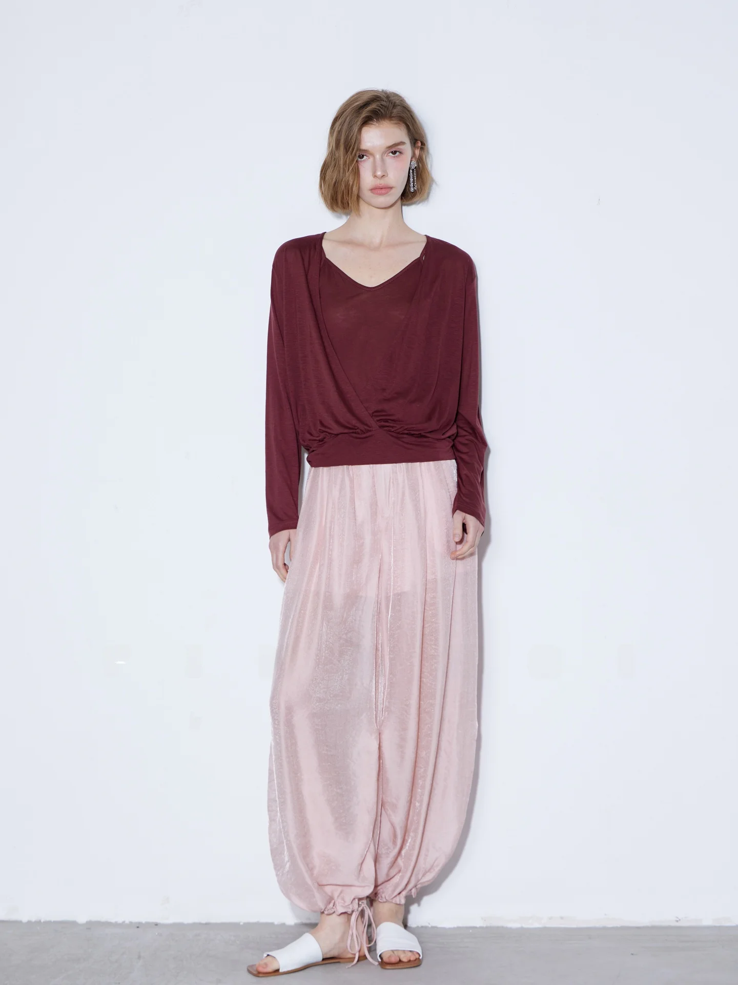 Ultra Soft  Silk Linen Lyocell Cross over Cover up Strap Breathable Two Piece Set Casual Loose Fit Knitted V Neck
