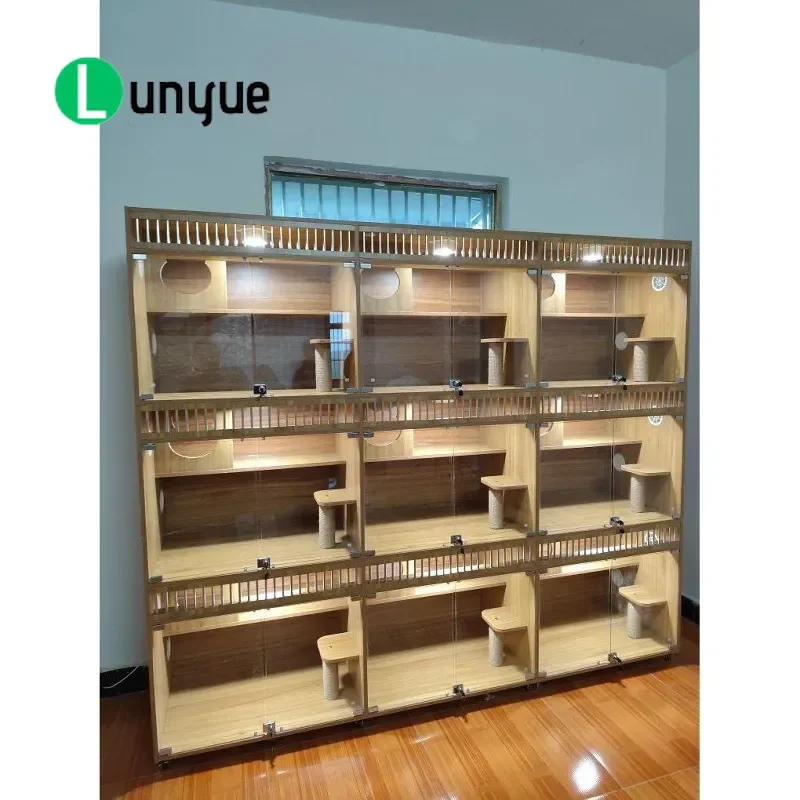 Solid Wood Cat Villa 3 Tier Cage Nest House for Pet Store Breeding Foster Delivery Room Display Cabinet Durable Furniture