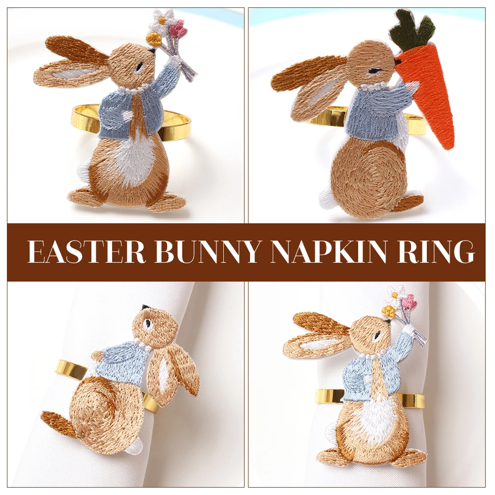 

6pcs Rabbit Napkin Rings Premium Material Easter Bunny Shaped Wedding Birthday Party Table Decor Dining Room Restaurant