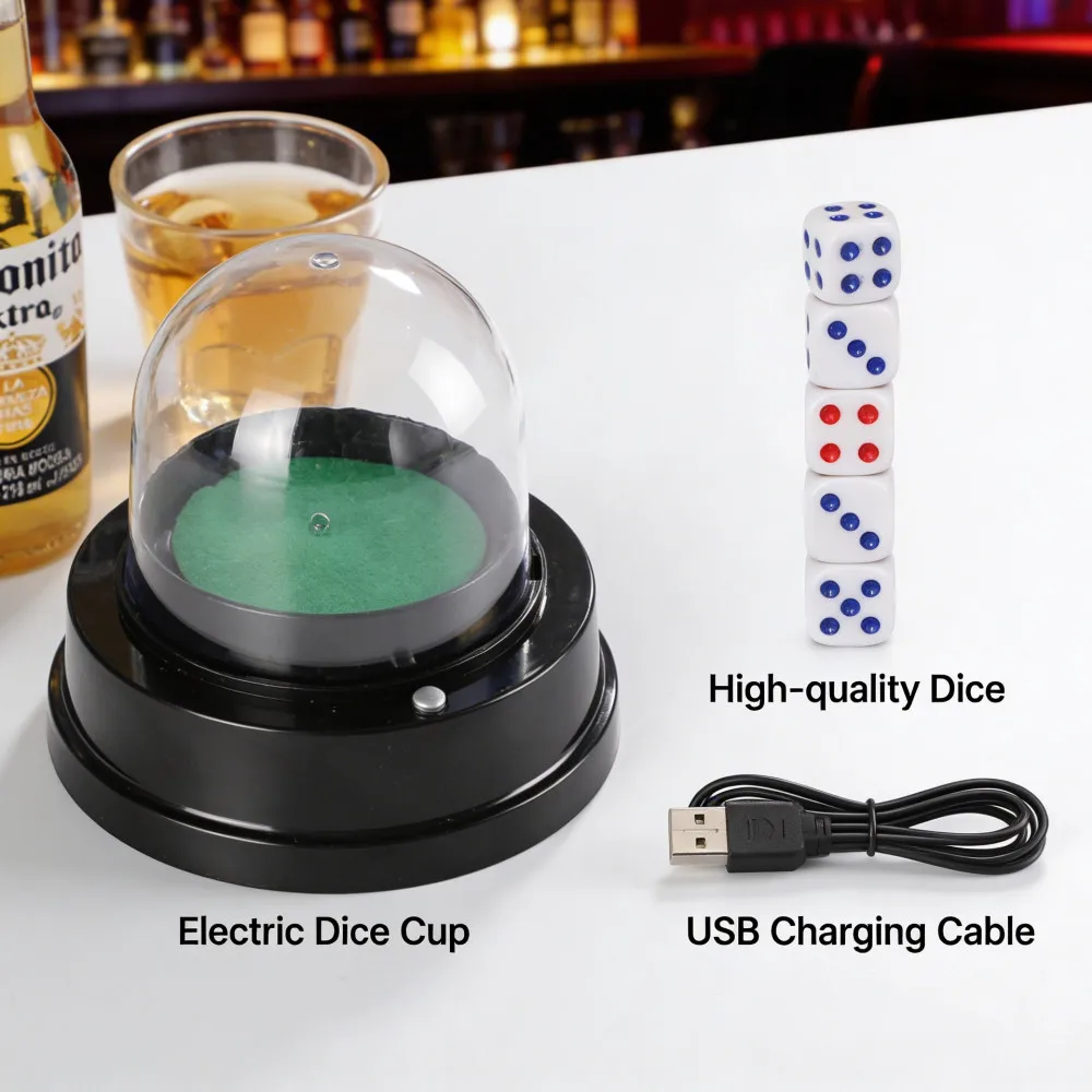Electric Automatic Dice Cup With Roller 5 Dice For KTV Pub Bar Dice Games Party Entertainment Fun Set