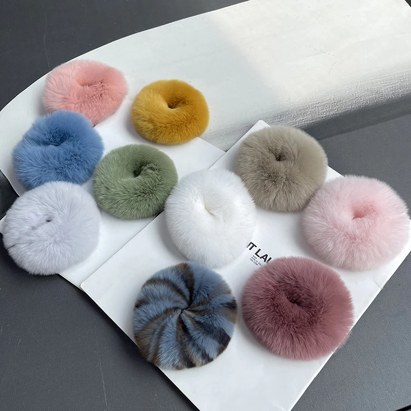 Women Fashion Fluffy Elastic Hair Rubber Bands Winter Warm Fur Scrunchies Soft Striped Pattern Hair Rope DIY Hair Accessories