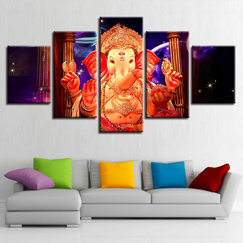 Ready to Hang Customize Modern India Ganesh Framed Canvas Wall Art Printed Painting for Home Living Room Decor