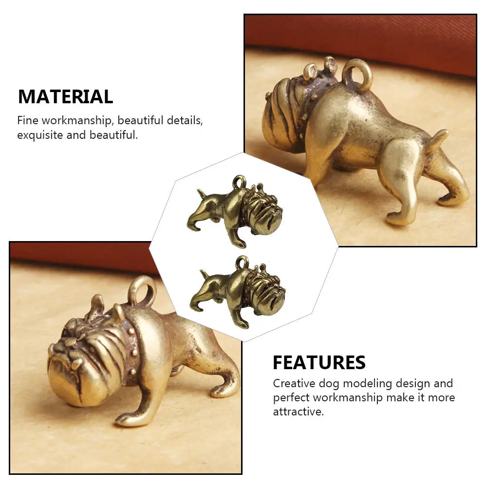 

2Pcs Dog Pendant Vintage Brass Keychain Charm Creative DIY Accessories Unique Home Hanging Key Rings Decor Dog Modeling Pendant
