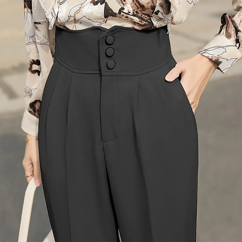 

Black Women's Summer Suit Pants High Waisted Wide Leg Harem Cropped Trousers Dress Pants for Women Fashion Casual Korean Sarouel