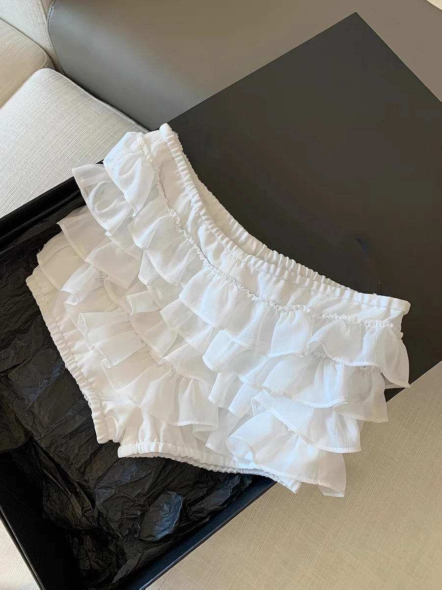 المرأة الصيف الحلو الطبقات الكشكشة Pantskirt سيدة مرونة الخصر ضئيلة قصيرة Pantskirt