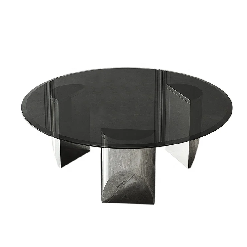 Luxury Modern Furniture Set Shiny Glossy Silver Stainless Steel Leg Black Tempered Glass Top Floating Coffee Table Manufacturer