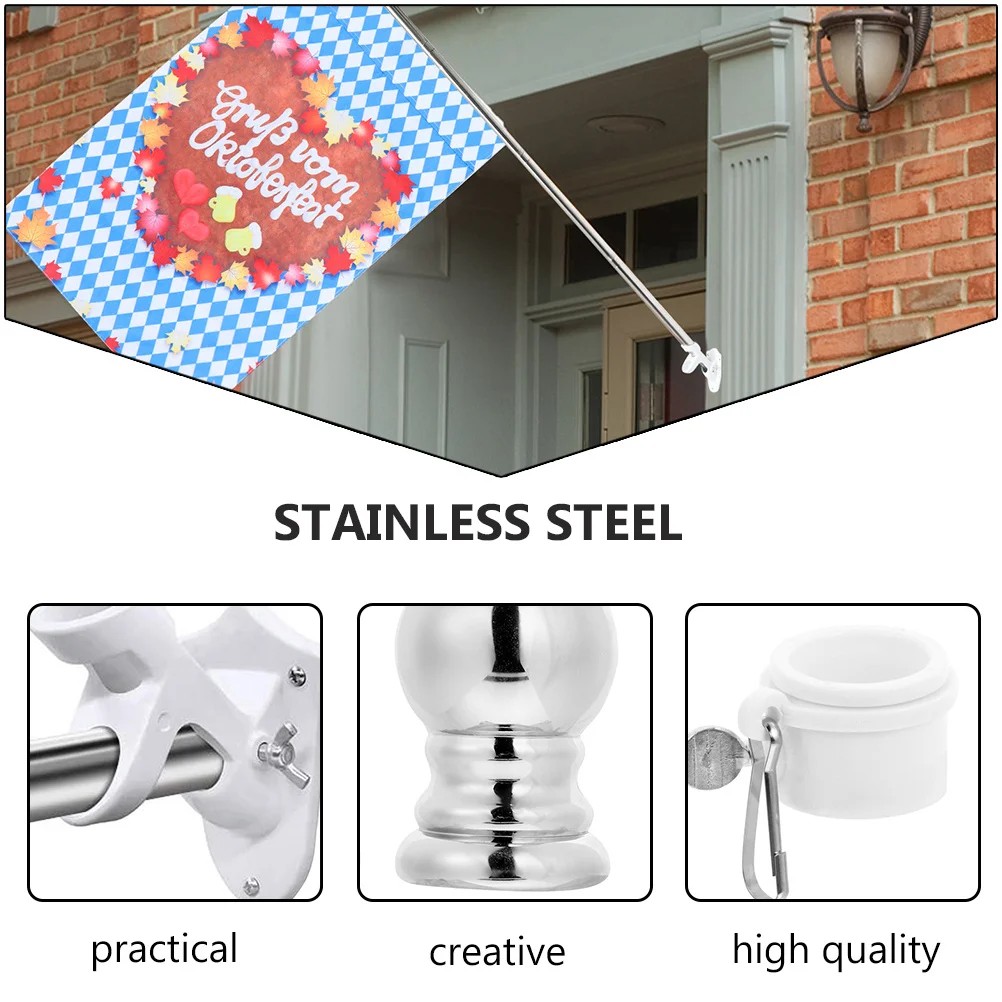 1 Set Five-Section Stainless Steel Flagpole Rotating Outdoor Garden Flag Pole Rustproof Metal Stand For Wall Roof Flagpole