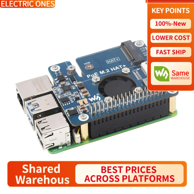 

【Waveshare genuine】- PCIe To M.2 Adapter With PoE Function For Raspberry Pi 5, Supports NVMe Protocol M.2 Solid State Drive