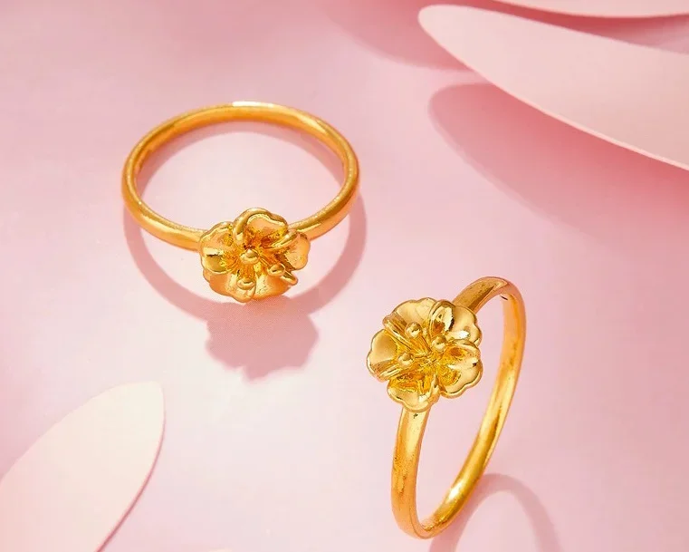 

24k pure gold finger rings 999 real gold flower rings fine gold jewelry wedding rings