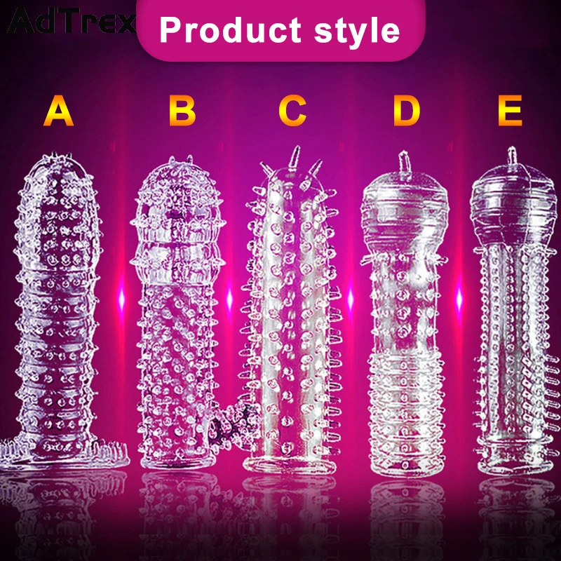 1 PCS Silicone Reusable Condoms Time Delay TPE Crystal Penis Sleeve Soft Male Extension Cock Rings Adult Sex Toys for Men Couple