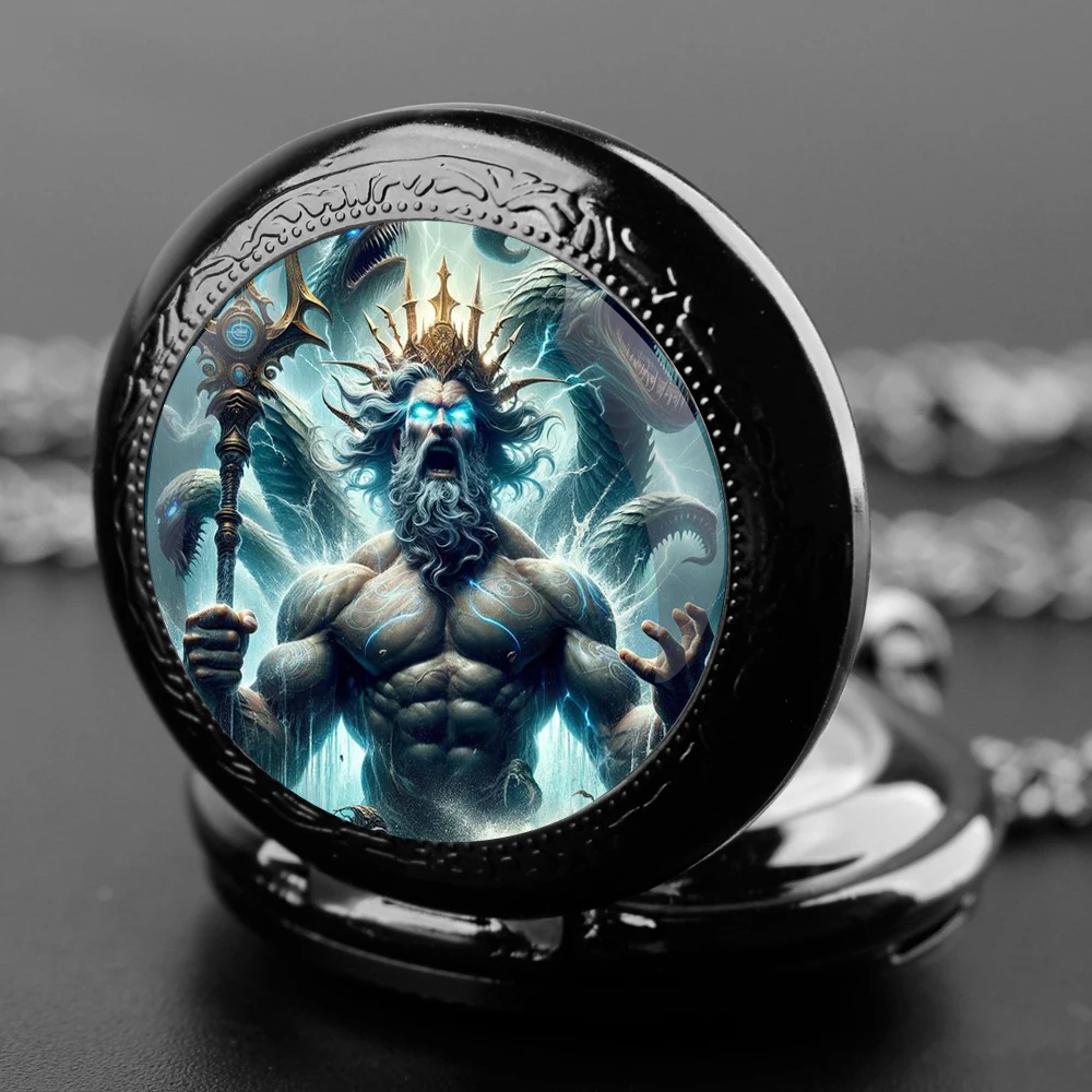 Poseidon God of The Sea orologio da tasca al quarzo Personality Faith Creative Pocket FOB Watch pendente per uomo donna