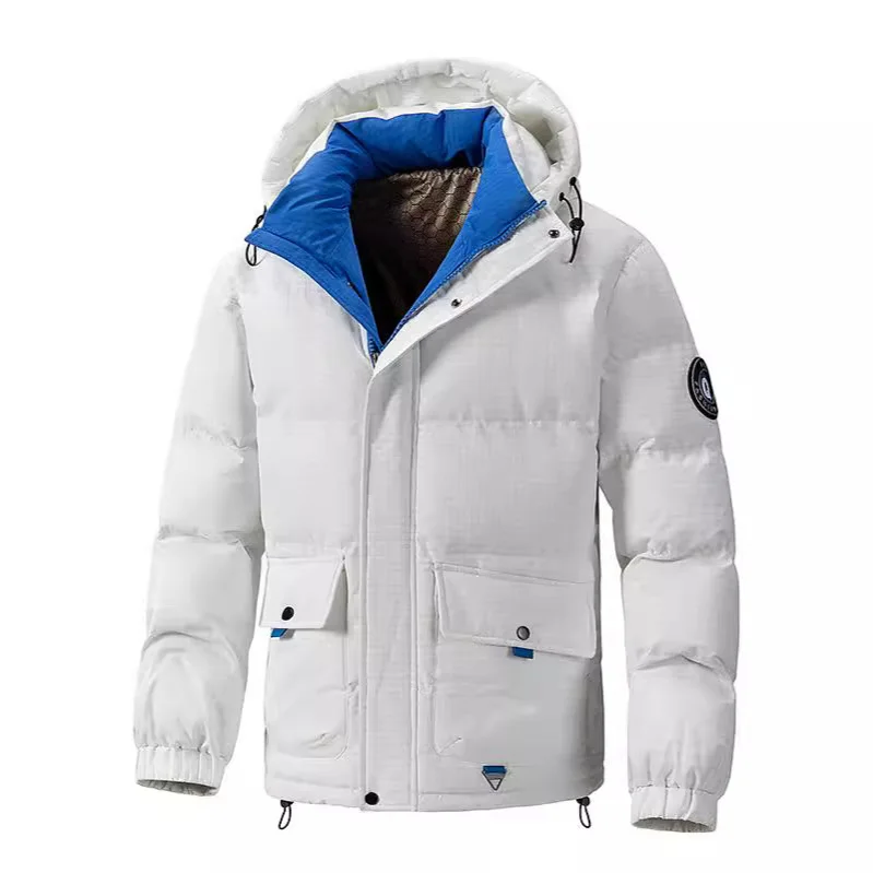 Man Down Coat Winter Contrast Color Stand Colalr Male Jacket Thicken Warm Long Sleeve Pocket Loose Comfortable Men Outerwear