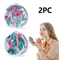 2-piece/set DIY swan pattern diamond painting mirror Compact portable folding pocket mirror diamond art mirror set