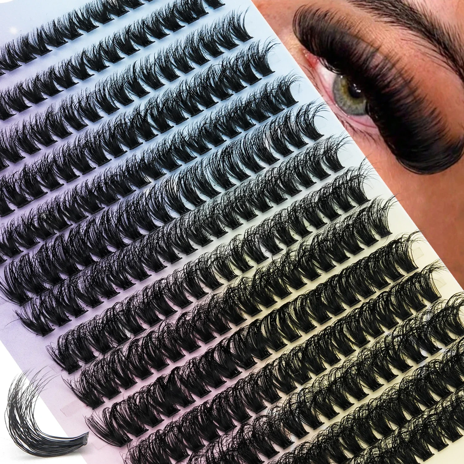 D Curl Volume Lash Clusters - Fluffy Individual False Eyelashes DIY Soft Reusable Mixed Length Eyelash Extensions for Eyes