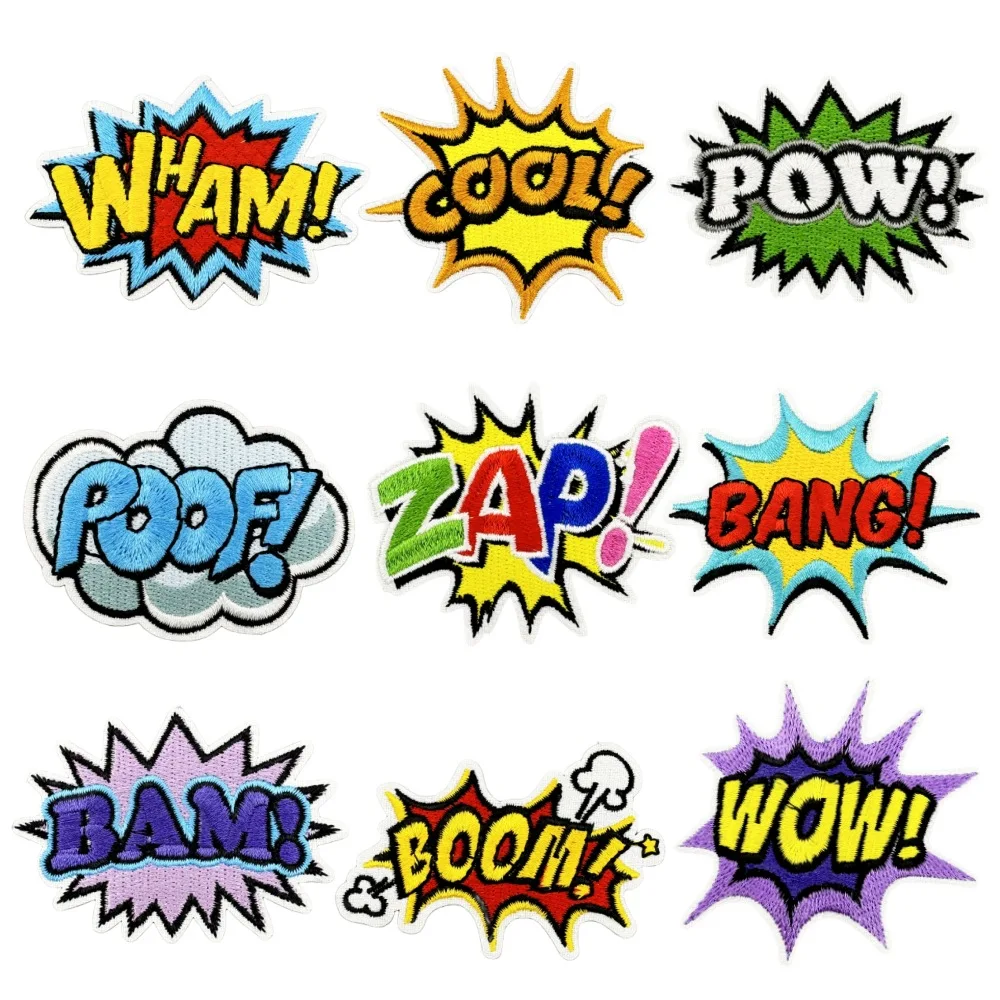 Funny Pow Voice Patches Cartoon English Words Logo Embroidery Sewing Text Badge On Clothing Bags Decoration