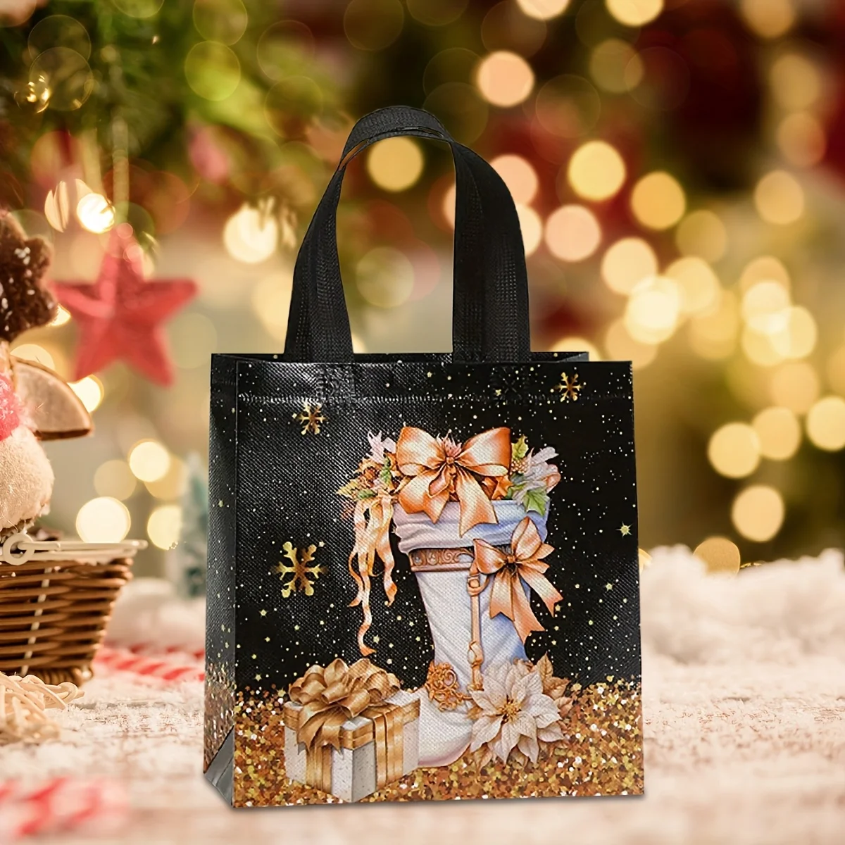 8 Stück Weihnachts-Tragetaschen mit Griffen, Weihnachtsbaum, Schneemann, Geschenktüten, Tragetasche mit Griffen für Weihnachten, Heimdekoration, Zubehör – Detail 9