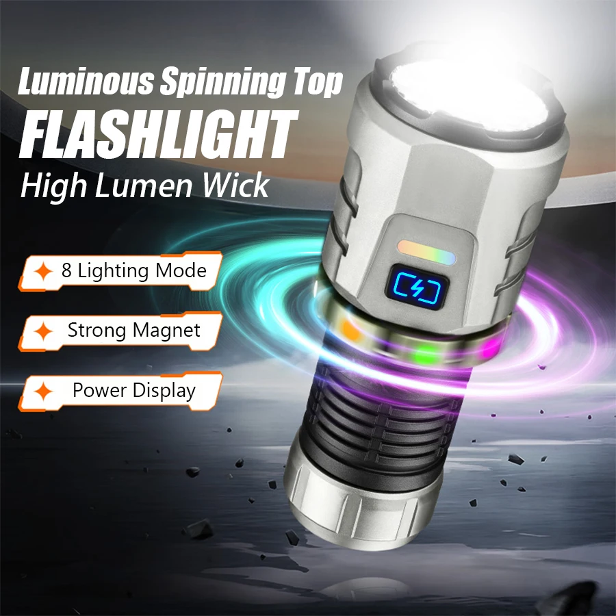 

F86 3000LM High-Power LED Flashlight | Gyroscope Rotation & Magnetic Base | Fast Charge EDC for Camping & Emergency Lighting