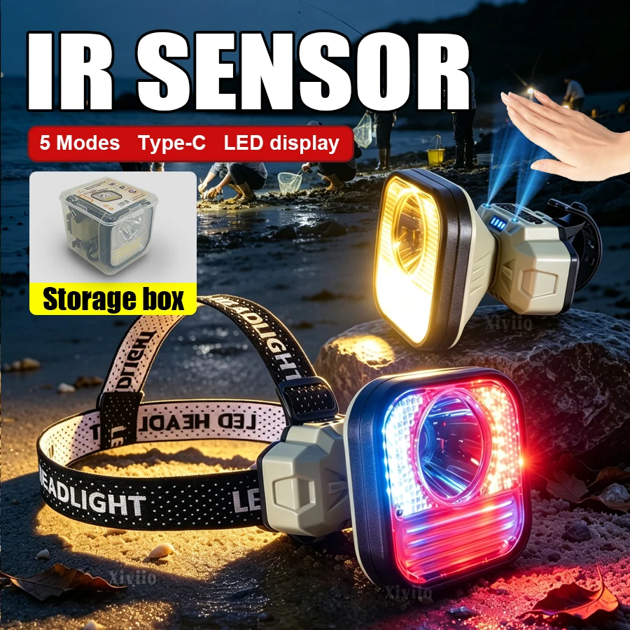 Super Powerful LED Headlamp & bicycle light High Bright Type-C Rechargeable 18650 Sensor Headlight Outdoor Fishing Camping Light