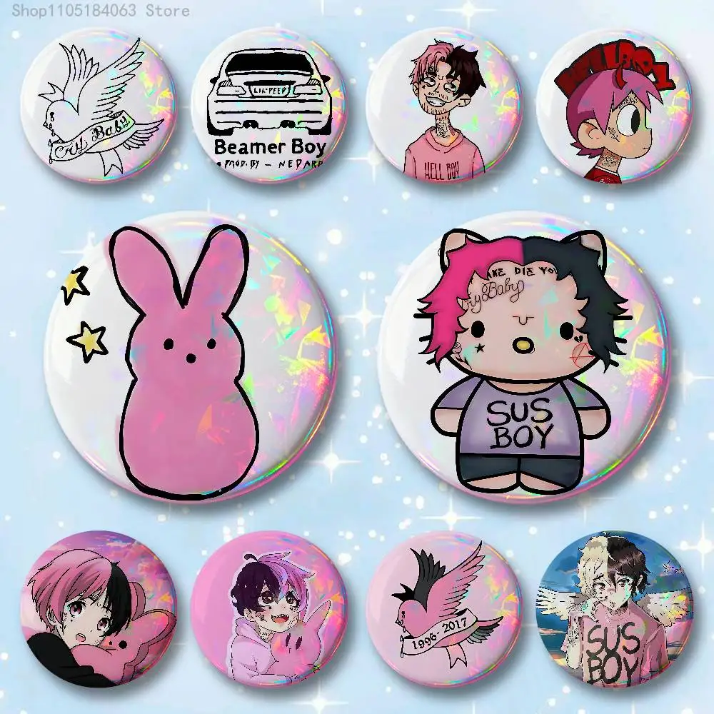 

Cute Lil P-Peep Icon Badges 25 32 44 58 75 mm Round Cosplay Pin Bag Decor Fans Collect Friends Gifts Brooch Souvenir