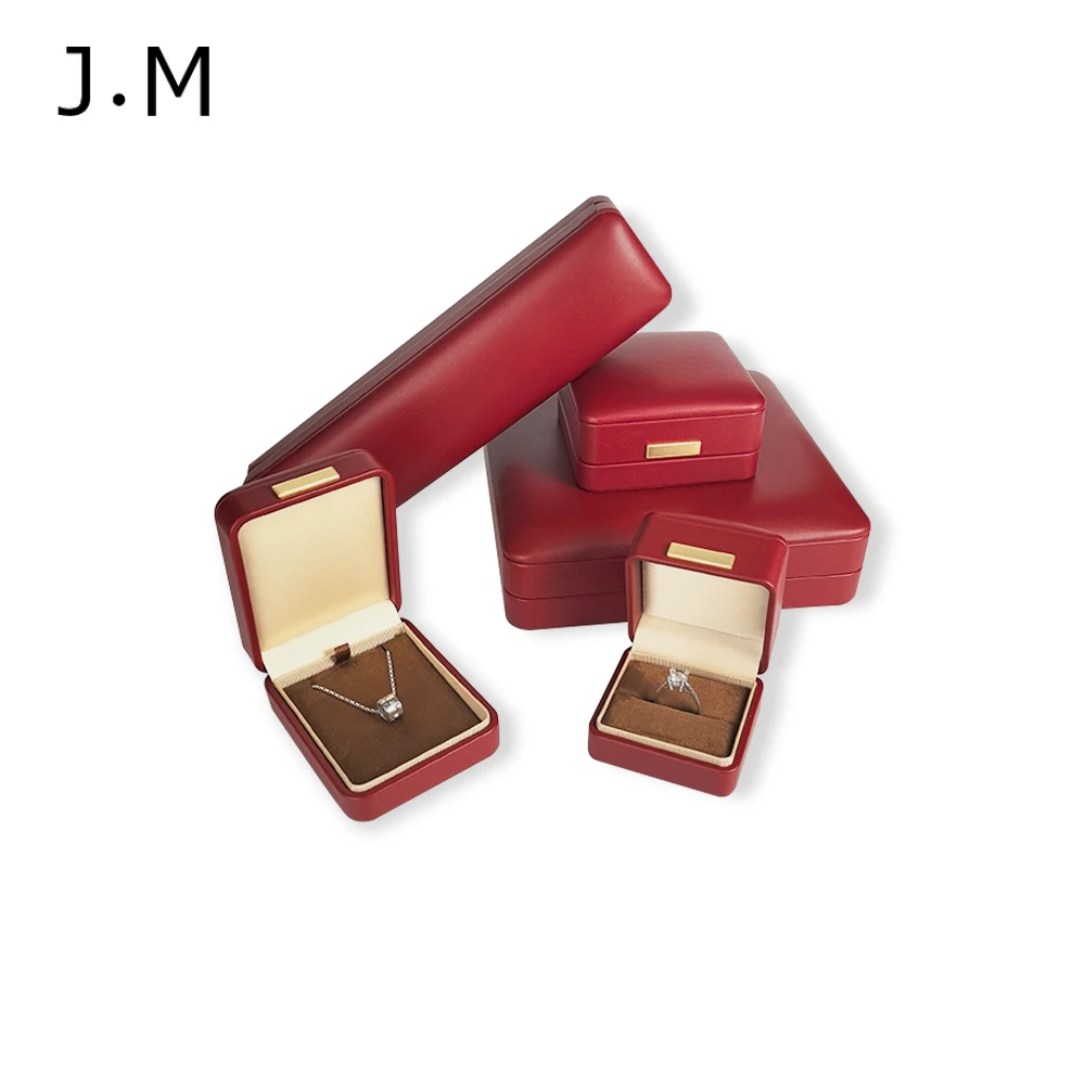 10Pcs/lot PU Leather Jewelry Box Wine Red Round Corner Gold Buckle for Ring Pendant Bangle Bracelet Gift Packaging Storage Box