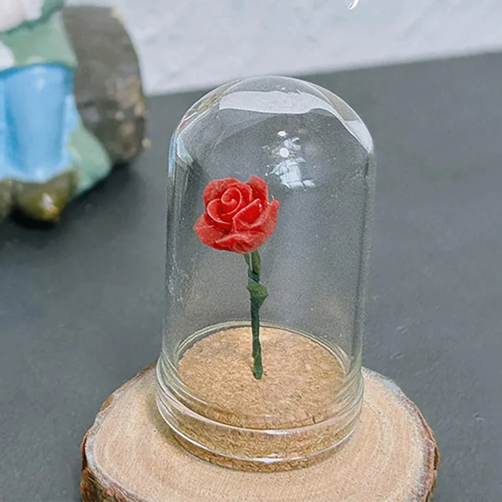1/12 Maßstab Puppenhaus-Dekor-Accessoires, Miniatur-Rosenblütenmodell mit Glasabdeckung, Winzige Ornamente für Puppenhaus-Dekoration – Detail 6