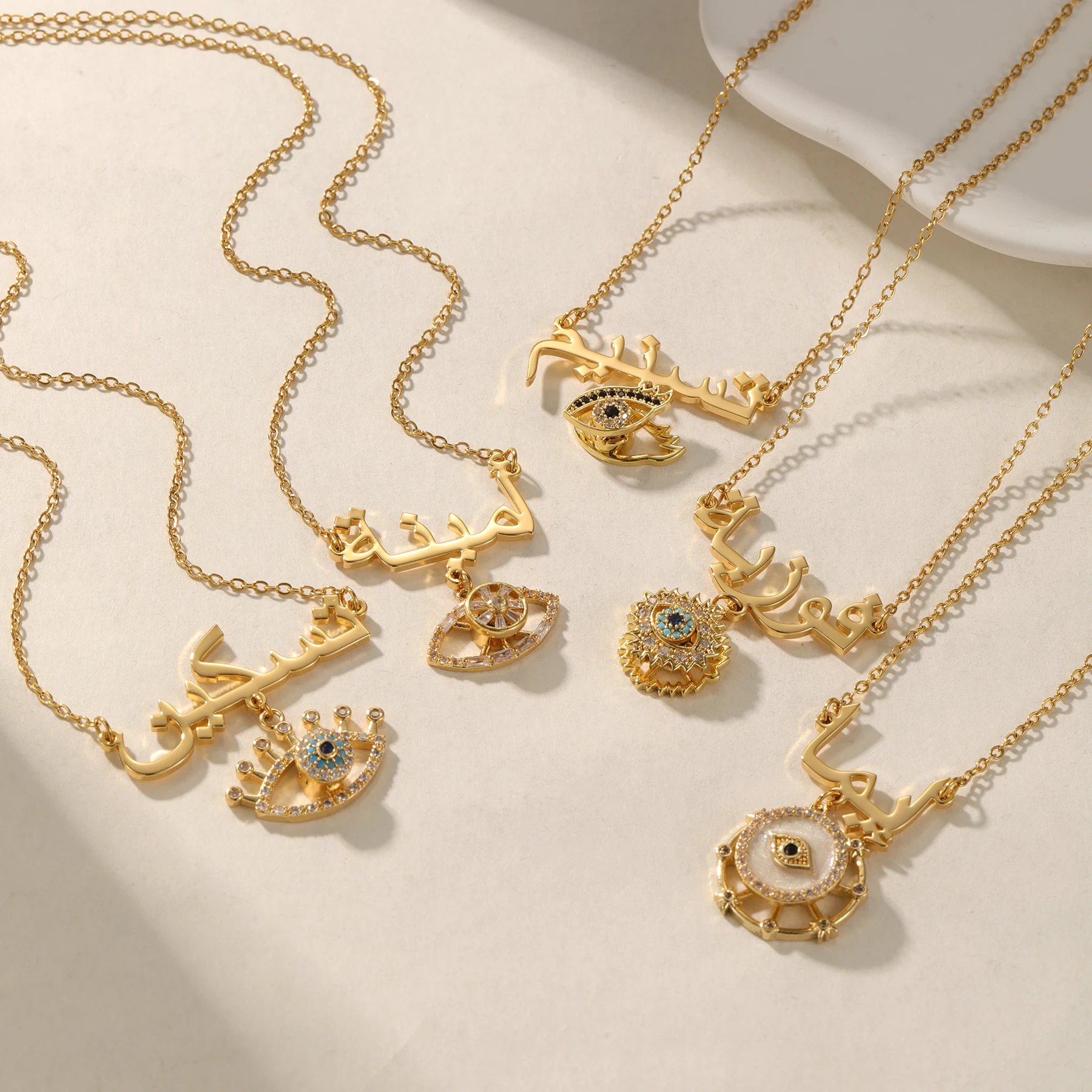 

Custom Arabic Name Necklace With Evil Eye Charm Personalized Gold Plated Chain Jewelry Evil Eye Themed Necklaces Christmas Love