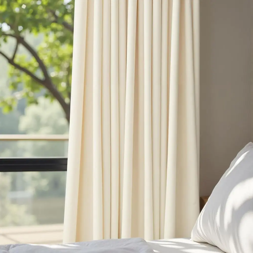 Luxury Cream Beige Velvet Curtains, 52x84, 2-Panel, Back Tab, Sound Insulation, Light Filtering for Living Room & Bedroom