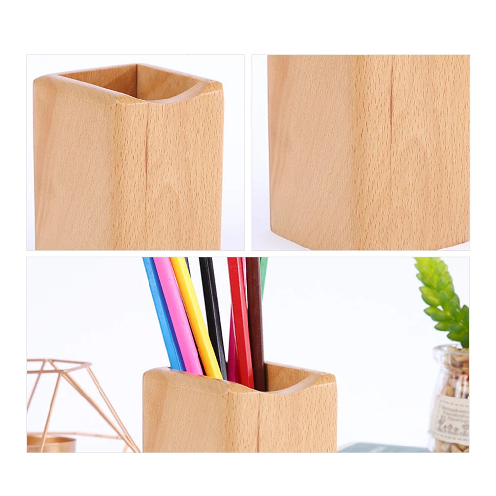 

Storage Box Wooden Pen Holder Pencil Office Supplies Organizer Bamboo Stand Desk