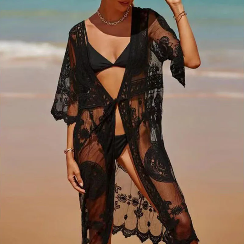 Boring Honey Summer New Lace Beach Sunscreen Sexy Holiday Cardigan Bikini Top Women Hollow Sexy All-Match Thin Coat Women